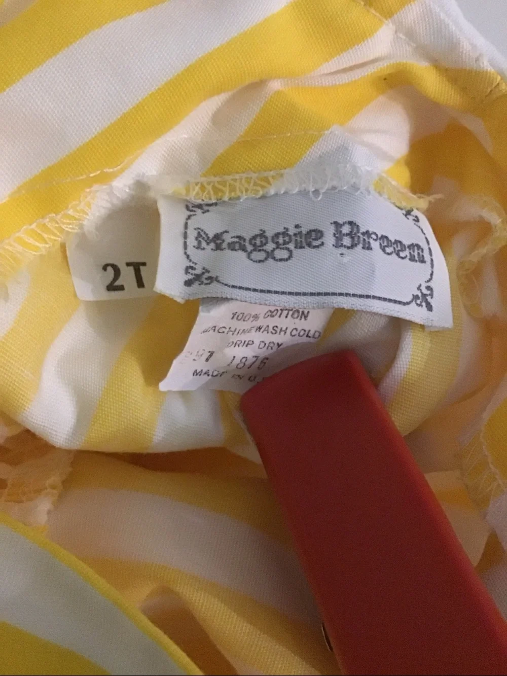 Vintage Maggie Breen yellow & white striped sailor collar dress 100% cotton 2T